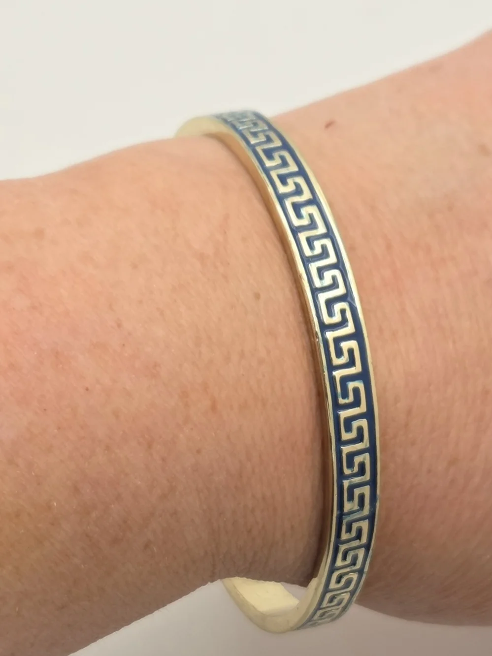Fornash Enamel Greek Key Bangle - Navy Blue & Gold Tone